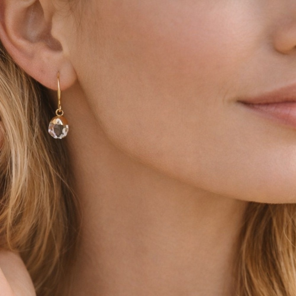 Gold Vermeil Rock Crystal Quartz drop dangle Earrings  Minimalist Jewelry
